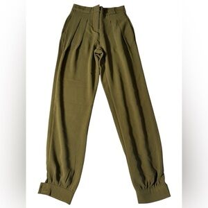 Torn by Ronny Kobo Olive Green Tapered Pleated Pants XS Missing Cuff Buttons